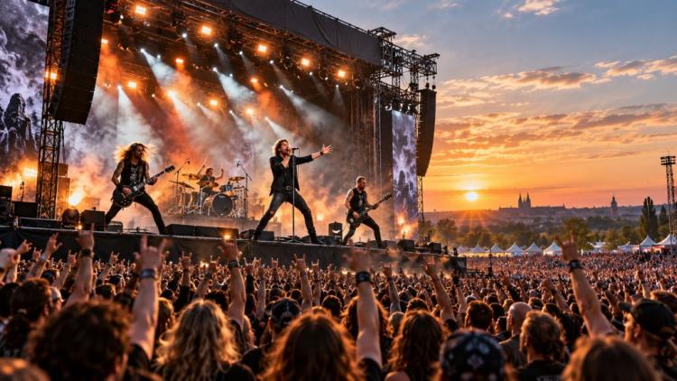 illustration IA: Retour de Faith No More à Rock for People 2027 avec blink-182 et une affiche rock et metal de premier plan