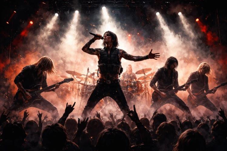 KI-Illustration: Tickets für Bad Omens in Mansfield - Tickets für düsteren Modern Metal vor der Kulisse von The Ohio State Reformatory — The Ohio State Reformatory, Mansfield — Samstag, 18. Juli 2026