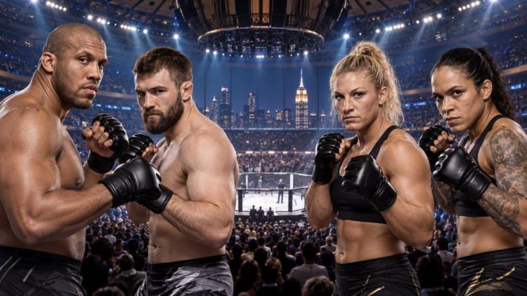 ilustración con IA: UFC 334 en Nueva York: Gane defiende el título pesado ante Hokit, Harrison se mide con Nunes por el título gallo