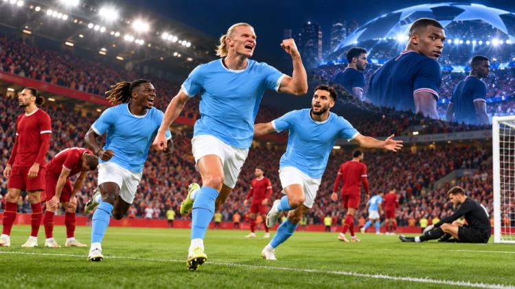 AI illustration: Manchester City beat Liverpool 3-0 at Anfield as Haaland, Doku and Cherki strike ahead of PSG Champions League clash