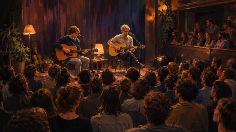 illustration IA: Billets pour Kings of Convenience à Tindari - billets pour un concert acoustique dans un théâtre antique avec trio à cordes — Teatro Greco Tindari, Tindari — dimanche 2 août 2026