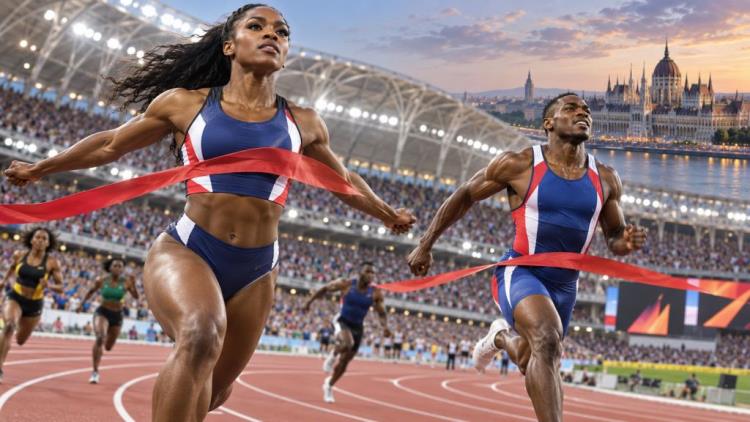 AI illustration: Jefferson-Wooden runs 10.62 and Bednarek 9.85 as USA sweep 100m titles at Budapest Ultimate Championship