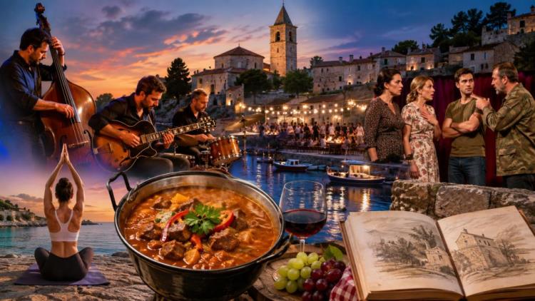 ilustración con IA: Eventos en Dobrinj del 18 al 23 de agosto: jazz, Noche Húngara, teatro, fiestas, yoga y patrimonio de Krk