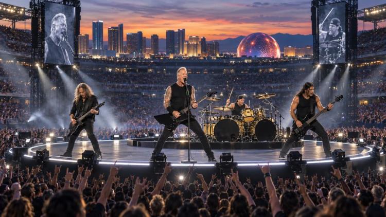 illustration IA: Metallica prolonge la tournée M72 en 2027 avec 12 concerts en stade en Amérique du Nord, Limp Bizkit et Avatar