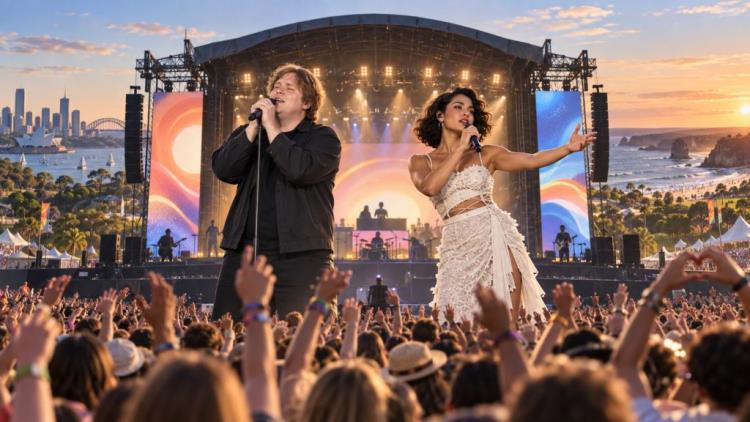 AI illustration: Spilt Milk 2026: Lewis Capaldi and RAYE lead a major festival lineup across four Australian cities this December