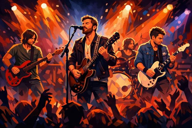 KI-Illustration: Tickets für Kings of Leon Tickets in Leeds: Arena-Rock live in der First Direct Arena mit The Snuts und neuen Songs — First Direct Arena, Leeds — Montag, 6. Juli 2026