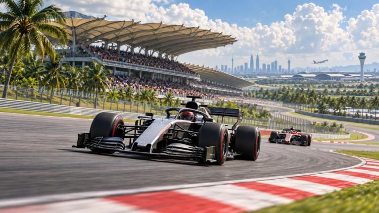 KI-Illustration: Formel 1 zurück in Sepang: Bahrain Grand Prix in Malaysia vom 2. bis 4. Oktober auf der berühmten Rennstrecke