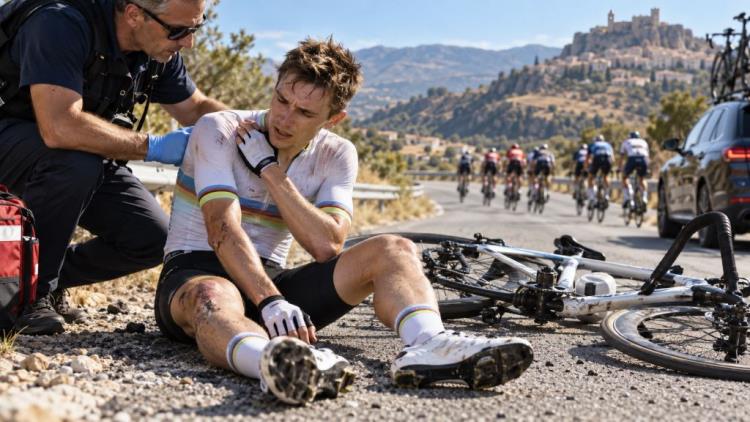 illustration IA: Tadej Pogačar met fin à sa saison après sa chute sur la Vuelta et manquera Mondiaux, Championnats d'Europe et Lombardie