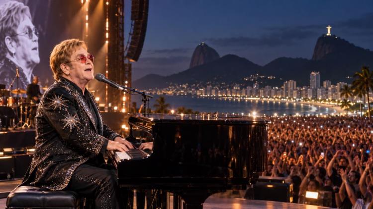 ilustracja AI: Elton John przywrócił "Skyline Pigeon" na Rock in Rio podczas rzadkiego dużego występu po trasie pożegnalnej