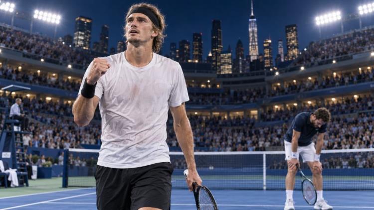 ilustracja AI: Zverev przetrwał kolejny maraton US Open: Halys pokonany po pięciu setach i ponad czterech godzinach gry