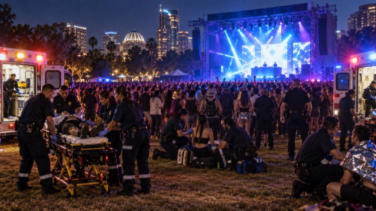 KI-Illustration: The Chainsmokers in San Jose: 14 Menschen bei Elektro-Konzert im Discovery Meadow in Kliniken gebracht