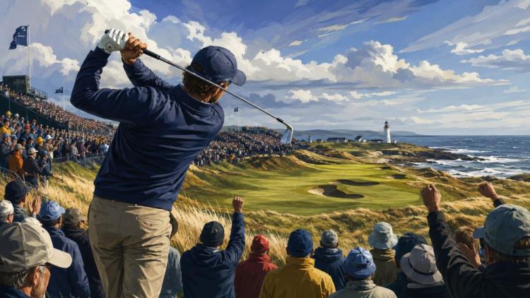 AI illustration: Tickets for The Open Championship tickets for Southport and Royal Birkdale Golf Club, a refined golf day on course — Royal Birkdale Golf Club, Southport — Tuesday, 14 July 2026