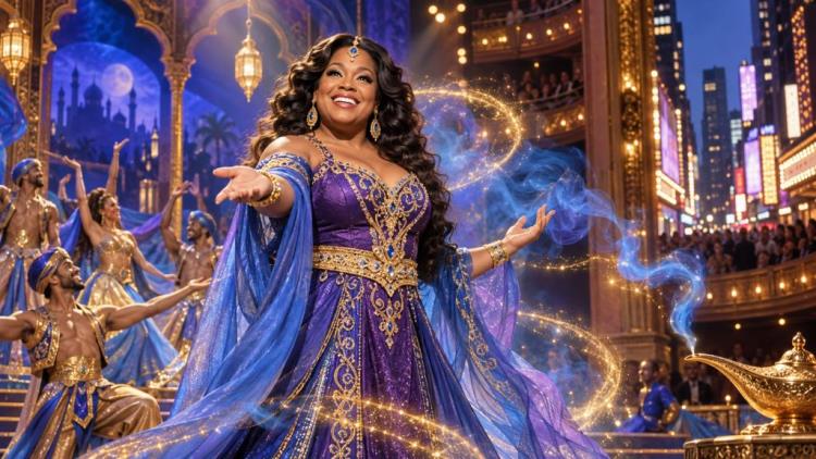 AI illustration: Sherri Shepherd becomes Broadway's first female Genie in Disney's 'Aladdin' at New York's New Amsterdam Theatre