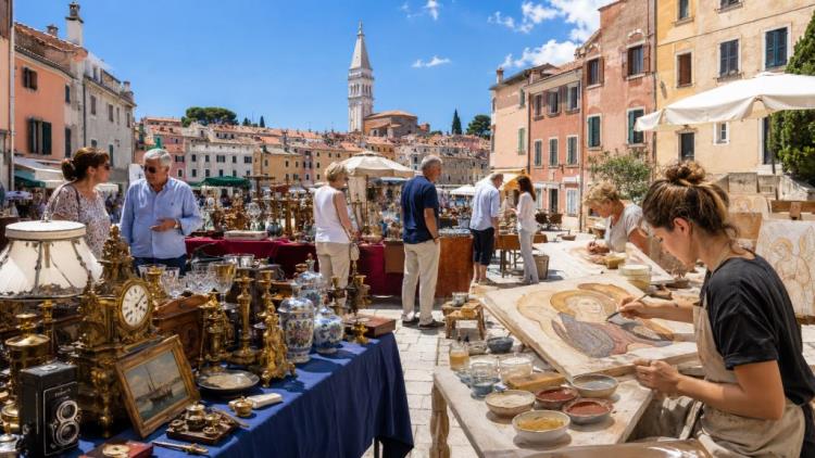illustration IA: Marché aux antiquités à Rovinj le 20 août avec atelier gratuit de fresque et savoir-faire traditionnels à Valdibora