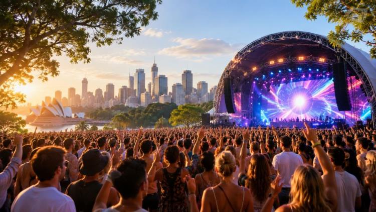 illustration IA: Retour de Major Lazer en Australie après 11 ans - tête d'affiche du Field Day 2027 au Domain de Sydney