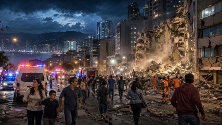 ilustración con IA: Fuertes terremotos en Venezuela golpean Caracas y Morón, aeropuerto cerrado y rescate en marcha