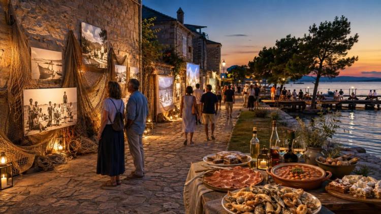 AI illustration: Nin Stories on 18 August: a free evening heritage walk with local flavours, memories and the Adriatic