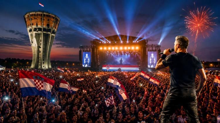ilustracja AI: Thompson zgromadził około 100 000 osób w Vukovarze na charytatywnym koncercie 'Razem dla przyszłości'