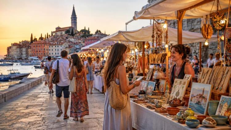 AI illustration: MERCATINO Arts & Crafts in Rovinj on 24 and 25 June brings an authors’ market to the waterfront