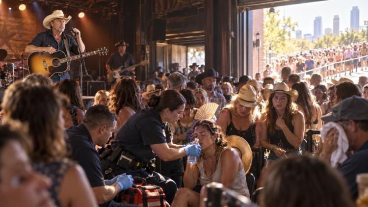 AI ilustracija: Tajni koncert Gartha Brooksa u Denveru prekinut zbog vrućine, deseci obožavatelja trebali medicinsku pomoć