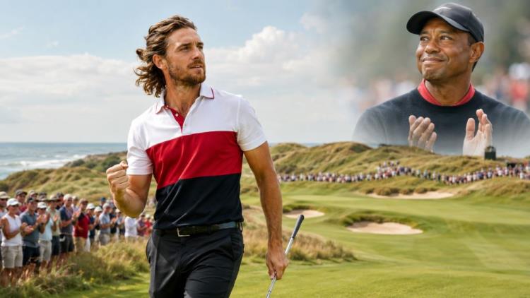 AI illustration: Tiger Woods praises Tommy Fleetwood as the Englishman pushes for The Open lead at Royal Birkdale links