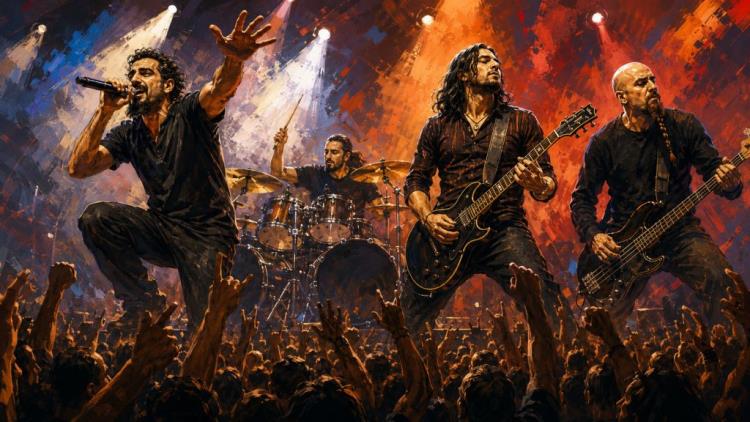AI illustration: Tickets for System of a Down — PGE Narodowy, Warsaw — Saturday, 18 July 2026