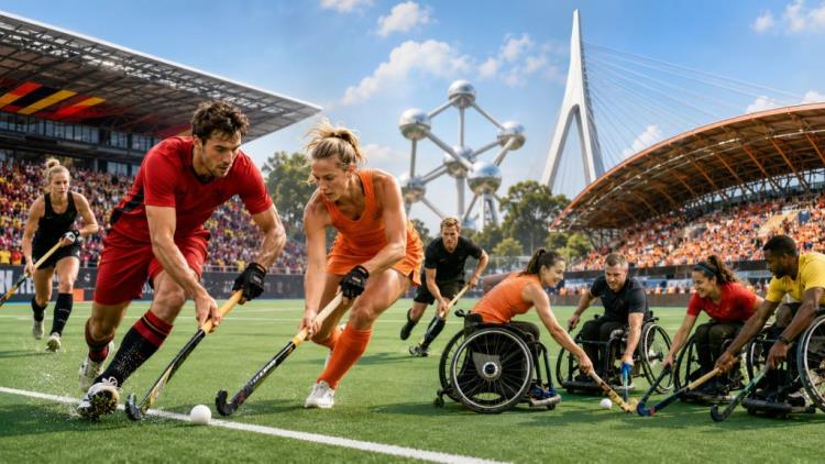 AI illustration: Three hockey world championships: Belgium and the Netherlands unite the global elite and Para Hockey in 2026