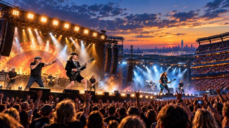 illustration IA: AC/DC et Foo Fighters au MetLife Stadium : concert POWER UP reporté au 2 octobre 2026 dans le New Jersey