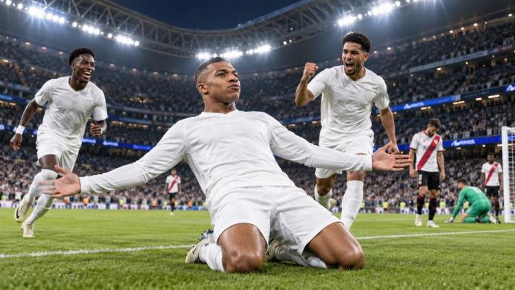 ilustracja AI: Real Madrid rozbił Rayo 4:1: Mbappé trafił dwa razy, Bellingham i Carreras przypieczętowali triumf w La Lidze