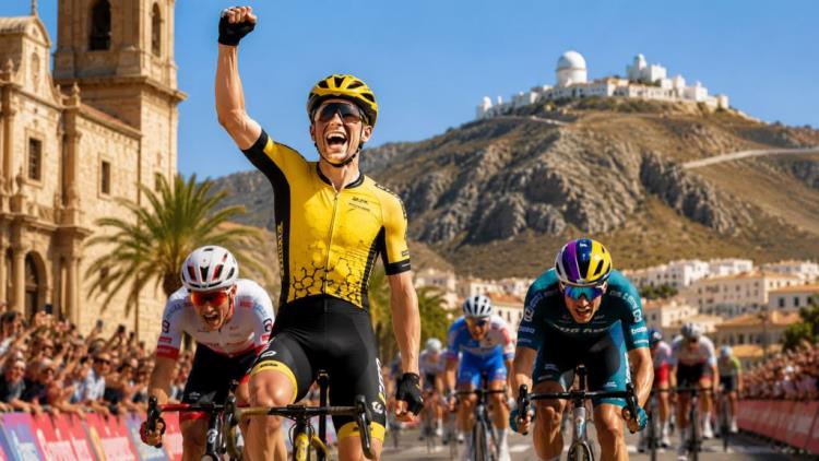KI-Illustration: Matthew Brennan feiert dritten Sieg bei seinem Vuelta-Debüt und bestätigt seinen Status als große Entdeckung