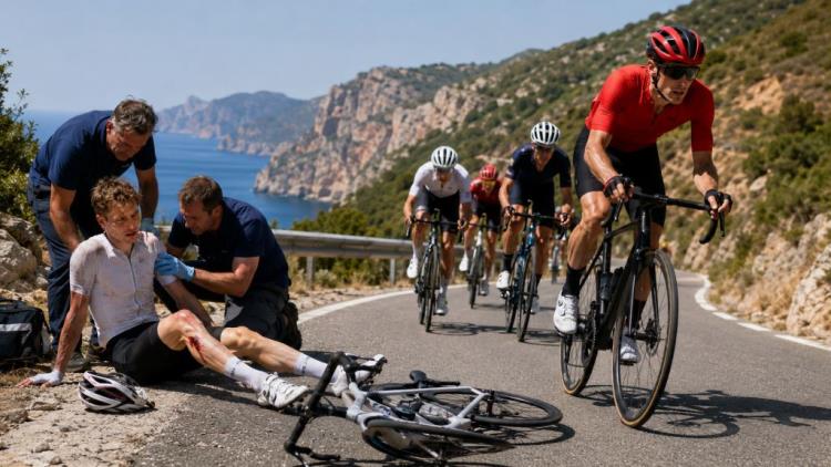AI illustration: Pogačar crashes out of Vuelta, Enric Mas takes red jersey as battle for overall victory opens wide in Spain