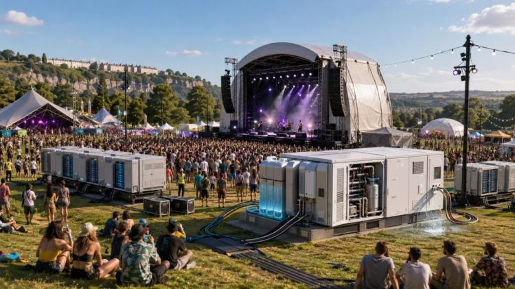 AI ilustracija: FORWARDS u Bristolu testira glazbeni festival na zeleni vodik, baterije i gotovo bez dizelskih generatora