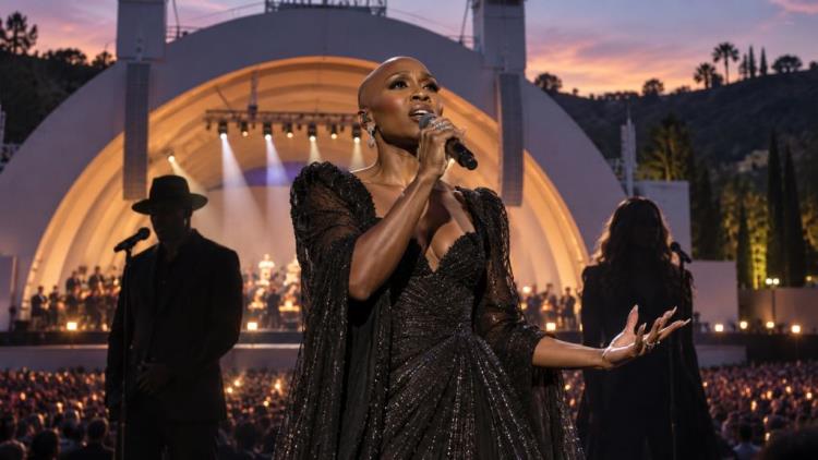 ilustración con IA: Cynthia Erivo en el Hollywood Bowl: concierto único con dos invitados secretos y nueva música en primer plano