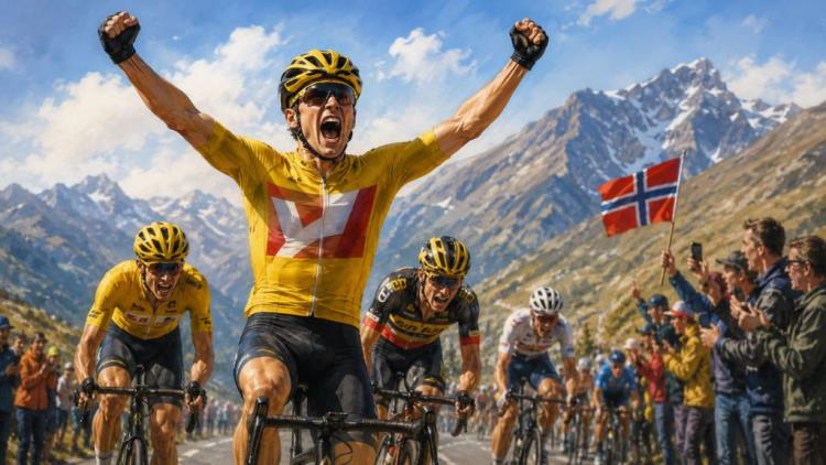 ilustracja AI: Leknessund triumfuje w Valdelinares, Uno-X zgarnia dublet, a Pogačar zwiększa przewagę w klasyfikacji Vuelty