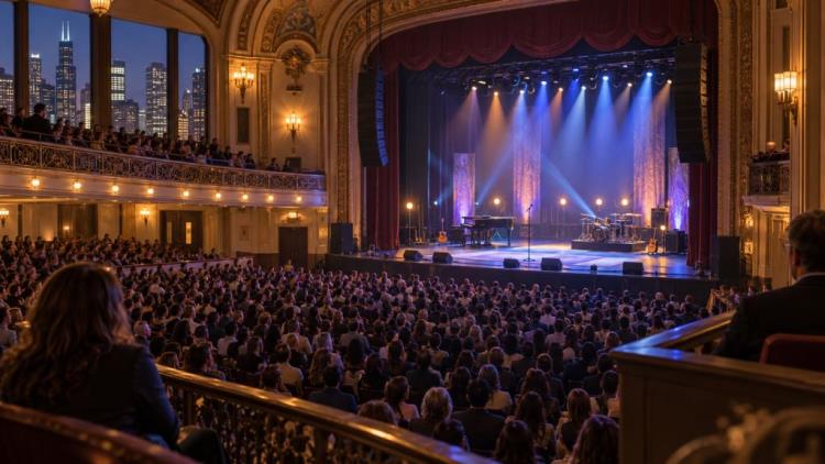 AI illustration: North West sells out first solo Chicago concert as Kim Kardashian and Kanye West watch from the crowd