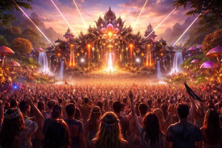 AI illustration: Tickets for Tomorrowland Boom tickets for the electronic music festival at De Schorre with global stages and sound — Provinciaal Recreatiedomein De Schorre, Boom — Friday, 17 July 2026
