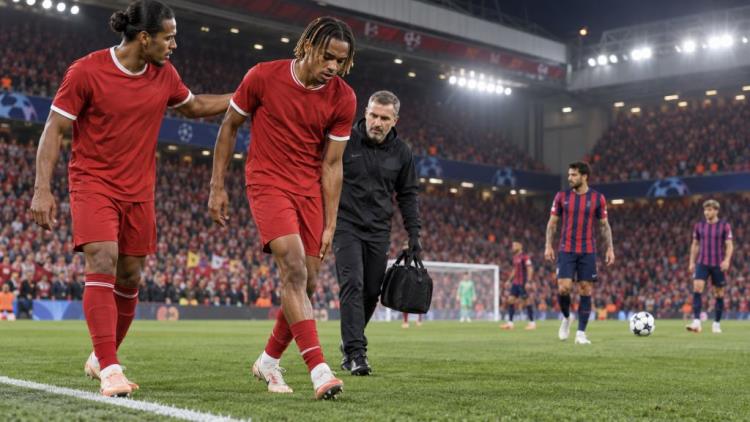 KI-Illustration: Bradley Barcola sorgt beim Anfield-Debüt für Sorge, doch Liverpool bestätigt lediglich einen Muskelkrampf