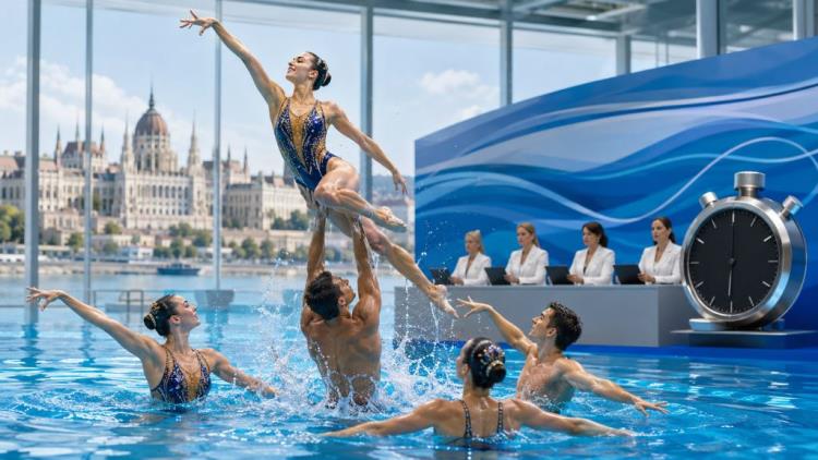 KI-Illustration: Synchronschwimmen vor LA28: Neue Regeln ändern die Dauer der Kür und beeinflussen die neue Teamstrategie