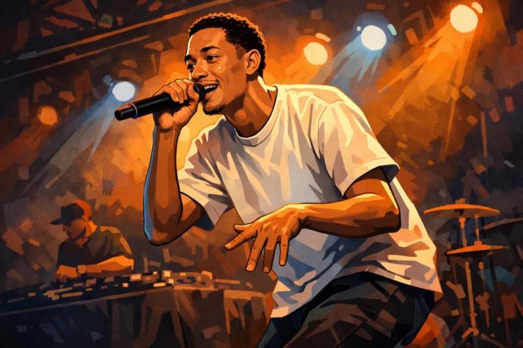 ilustracja AI: Bilety na Loyle Carner w Newquay - bilety na koncert na Trebelsue Farm z hip-hopem, soulem i atmosferą Boardmasters — Trebelsue Farm, Newquay — niedziela, 9 sierpnia 2026