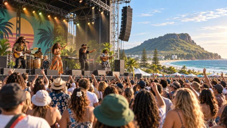 AI illustration: Kingston Calling 2027: Six60, Maoli and Stan Walker lead new Bay Oval festival in Mount Maunganui in 2027