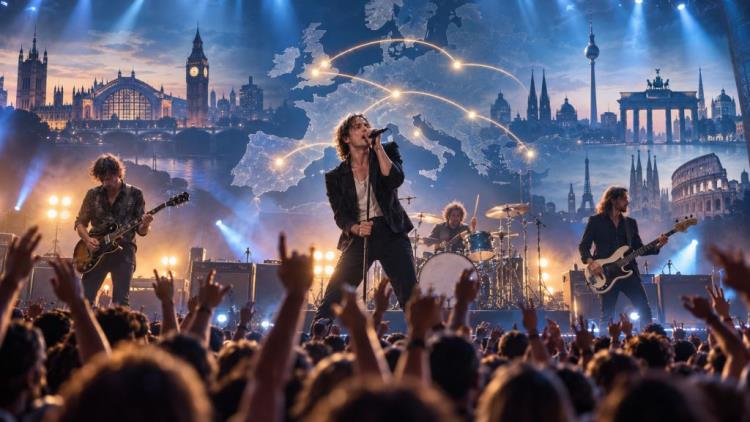 KI-Illustration: Cage The Elephant kündigt Dying In Reverse Tour 2027 durch Europa und das Vereinigte Königreich mit 15 Konzerten an