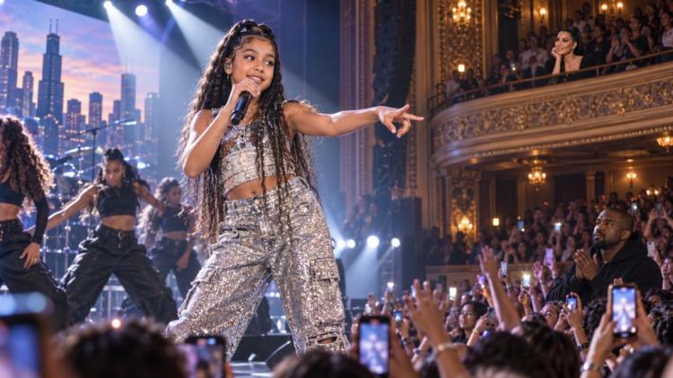ilustracja AI: North West zagrała pierwszy solowy koncert headlinerski w Chicago, a Kim Kardashian i Ye byli na widowni
