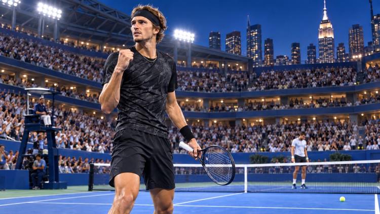ilustracja AI: Zverev pokonał Van de Zandschulpa i zagra w 13. półfinale Wielkiego Szlema, teraz czeka Khachanov w Nowym Jorku