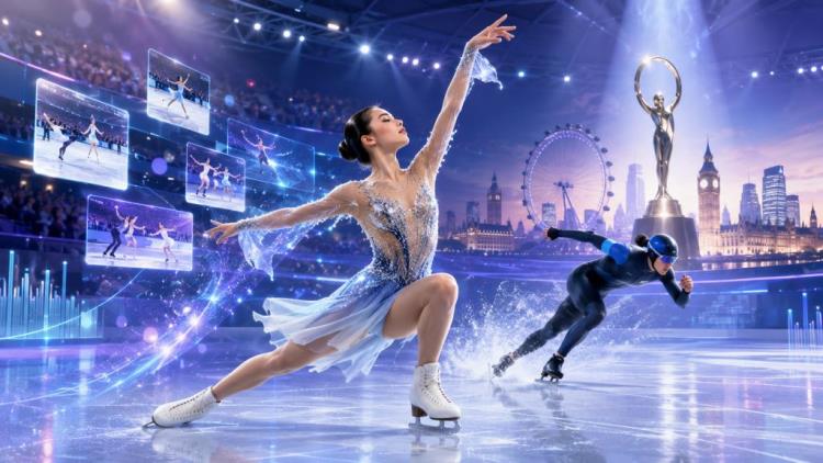 KI-Illustration: ISU-"Showtime" nach Rekordkampagne zu Milano Cortina 2026 im Finale der Sports Business Awards in London