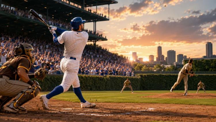 AI illustration: Cubs outlast Padres 9-7 in Chicago MLB slugfest with nine home runs and a tense late Wrigley Field scare