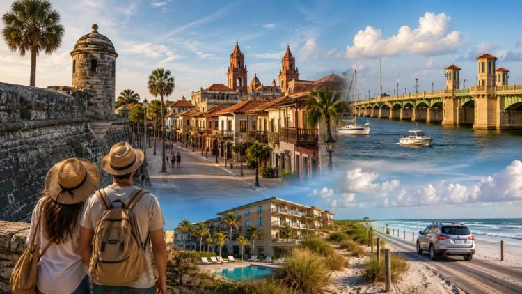ilustracja AI: St. Augustine 2026: hotele, plaże, historyczne centrum, parking, ceny i praktyczne wskazówki na pobyt