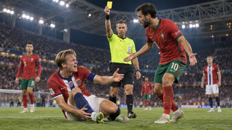illustration IA: Ødegaard incertain pour le retour à Porto après le tacle tardif de Bernardo Silva et le revers 2-1 de la Norvège