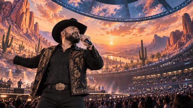 illustration IA: Carín León au Sphere de Las Vegas : résidence latino historique avec MUDA, invités et racines mexicaines
