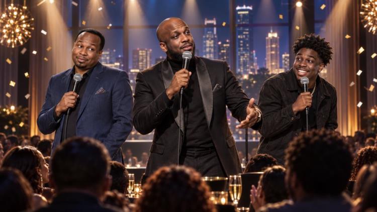 AI ilustracija: Ali Siddiq, Roy Wood Jr. i Kam Patterson zajedno za veliki novogodišnji stand-up program u Sugar Landu