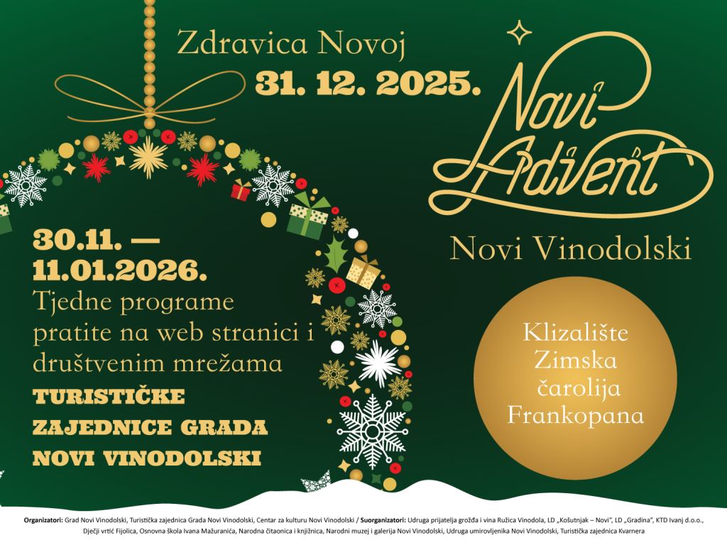 Novi Advent 2025 in Novi Vinodolski: ice rink, workshops, concerts and a family New Year’s celebration at noon